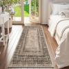 imageNICETOWN 8x10 Large Washable Pink Area Rug  Boho NonSlip Folable Rug Stain Resistant Oriental Medallion Living Room Carpet for Girls Room Kitchen Laundry Bathroom Bedroom Light PinkBrown