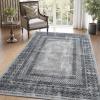 imageNICETOWN 8x10 Large Washable Pink Area Rug  Boho NonSlip Folable Rug Stain Resistant Oriental Medallion Living Room Carpet for Girls Room Kitchen Laundry Bathroom Bedroom Light PinkGrey