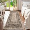 imageNICETOWN 8x10 Large Washable Pink Area Rug  Boho NonSlip Folable Rug Stain Resistant Oriental Medallion Living Room Carpet for Girls Room Kitchen Laundry Bathroom Bedroom Light PinkBrown