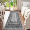 imageNICETOWN 8x10 Large Washable Pink Area Rug  Boho NonSlip Folable Rug Stain Resistant Oriental Medallion Living Room Carpet for Girls Room Kitchen Laundry Bathroom Bedroom Light PinkGrey