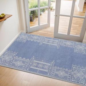 imageNICETOWN 8x10 Large Washable Pink Area Rug  Boho NonSlip Folable Rug Stain Resistant Oriental Medallion Living Room Carpet for Girls Room Kitchen Laundry Bathroom Bedroom Light PinkBlue
