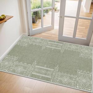 imageNICETOWN 8x10 Large Washable Pink Area Rug  Boho NonSlip Folable Rug Stain Resistant Oriental Medallion Living Room Carpet for Girls Room Kitchen Laundry Bathroom Bedroom Light PinkSage Green