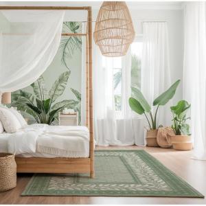 imageNICETOWN 8x10 Large Washable Pink Area Rug  Boho NonSlip Folable Rug Stain Resistant Oriental Medallion Living Room Carpet for Girls Room Kitchen Laundry Bathroom Bedroom Light PinkGreen