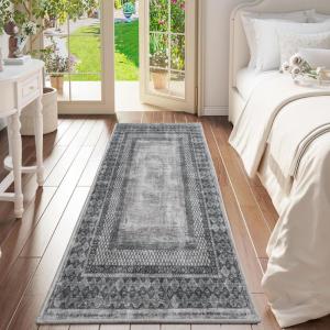 imageNICETOWN 8x10 Large Washable Pink Area Rug  Boho NonSlip Folable Rug Stain Resistant Oriental Medallion Living Room Carpet for Girls Room Kitchen Laundry Bathroom Bedroom Light PinkGrey
