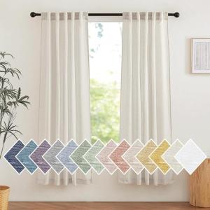 imageNICETOWN Linen Curtains for Windows 84 inch Length Rod Pocket ampamp Back Tab Semi Sheer Linen Curtains ampamp Drapes Privacy with Light Through for BedroomLiving Room Natural W52 x L84 2 PiecesNatural