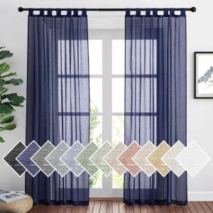 imageNICETOWN White Linen Curtains 84 inch Length Tab Top Soft Semi Sheer Flax Window Treatments Privacy with Light Filtering Vertical Drapes for BedroomLiving Room W52 x L84 2 PanelsDark Blue