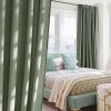 imageNICETOWN Linen Blend Greyish Green Curtains 84 inches Long 2 Panels Set Rod Pocket ampamp Back Tab Privacy Added Thick Flax Semi Sheer Window Treatments for BedroomFarmhouse W55 x L84Forest Green