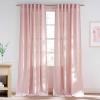 imageNICETOWN Linen Blend Greyish Green Curtains 84 inches Long 2 Panels Set Rod Pocket ampamp Back Tab Privacy Added Thick Flax Semi Sheer Window Treatments for BedroomFarmhouse W55 x L84Light Pink