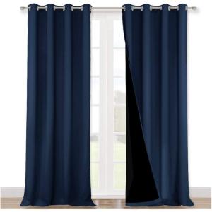 imageNICETOWN 100 Blackout Curtain Set Thermal Insulated ampamp Energy Efficiency Window Draperies for Guest Room Full Shading Panels for Shift Worker and Light Sleepers Navy Blue 52W x 102L 2 PCs