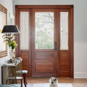 imageNICETOWN Forest Green Linen Door Curtains for French Door Windows 26 x 72 Inch for Glass Window Thermal Insulated Shade for Bedroom 1 PanelCream