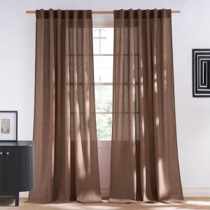 imageNICETOWN Linen Blend Greyish Green Curtains 84 inches Long 2 Panels Set Rod Pocket ampamp Back Tab Privacy Added Thick Flax Semi Sheer Window Treatments for BedroomFarmhouse W55 x L84Gold Brown