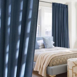 imageNICETOWN Linen Blend Greyish Green Curtains 84 inches Long 2 Panels Set Rod Pocket ampamp Back Tab Privacy Added Thick Flax Semi Sheer Window Treatments for BedroomFarmhouse W55 x L84Navy Blue