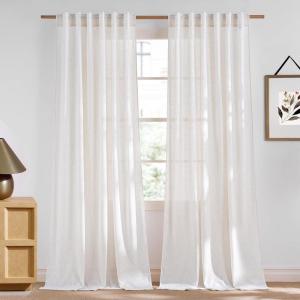 imageNICETOWN Linen Blend Greyish Green Curtains 84 inches Long 2 Panels Set Rod Pocket ampamp Back Tab Privacy Added Thick Flax Semi Sheer Window Treatments for BedroomFarmhouse W55 x L84Cream