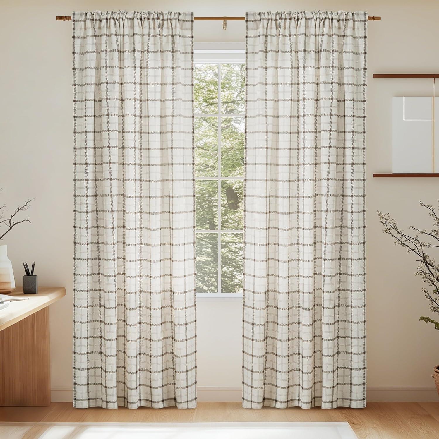 imageNICETOWN 96 Inches Long Buffalo Plaid Light Filtering Window CurtainsFarmhouse Rod Pocket Back Tab Drapes for Bedroom Livin Room Privacy Window Treatment Set 52quot W x 96quot L Christmas RedGrid Pattern  White