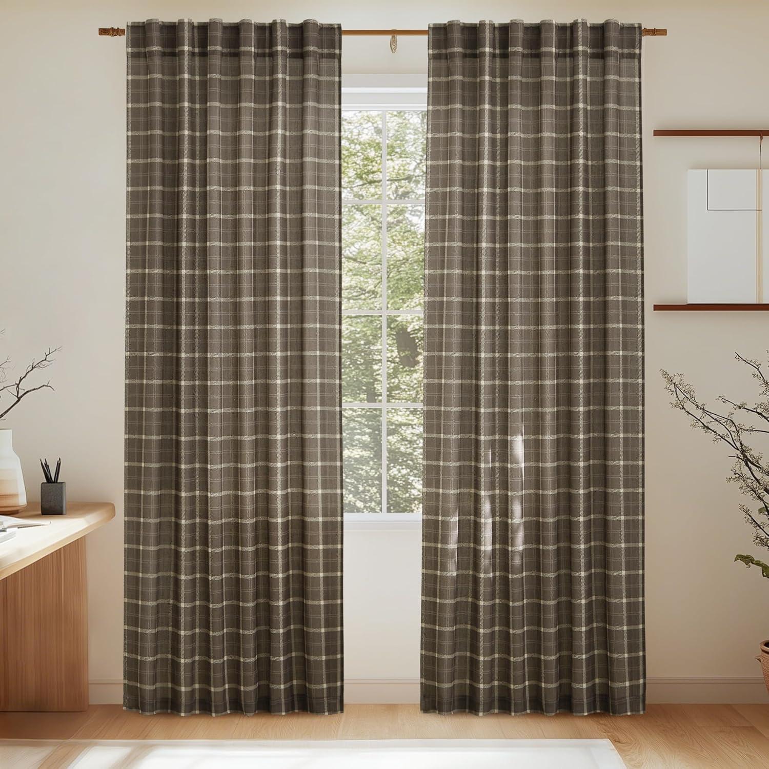imageNICETOWN 96 Inches Long Buffalo Plaid Light Filtering Window CurtainsFarmhouse Rod Pocket Back Tab Drapes for Bedroom Livin Room Privacy Window Treatment Set 52quot W x 96quot L Christmas RedGrid Pattern  Taupe