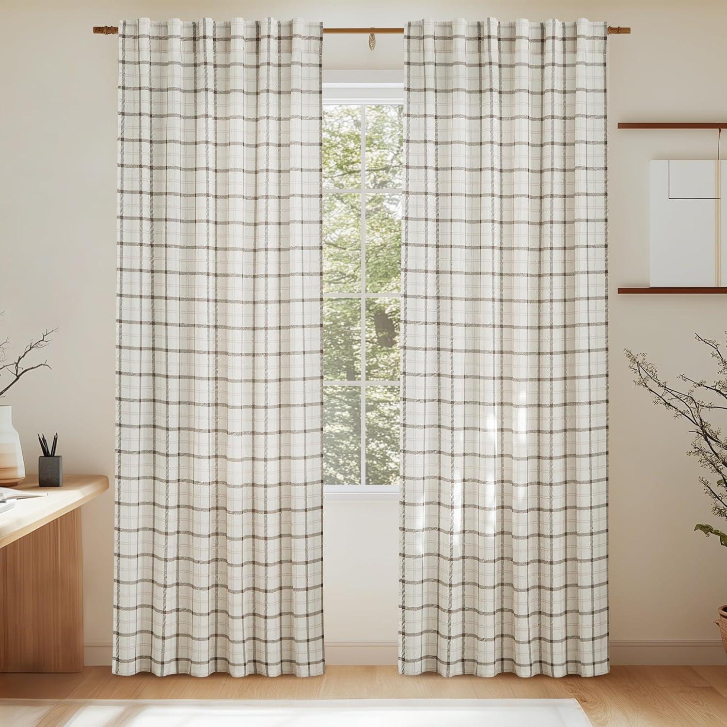 imageNICETOWN 96 Inches Long Buffalo Plaid Light Filtering Window CurtainsFarmhouse Rod Pocket Back Tab Drapes for Bedroom Livin Room Privacy Window Treatment Set 52quot W x 96quot L Christmas RedGrid Pattern  White
