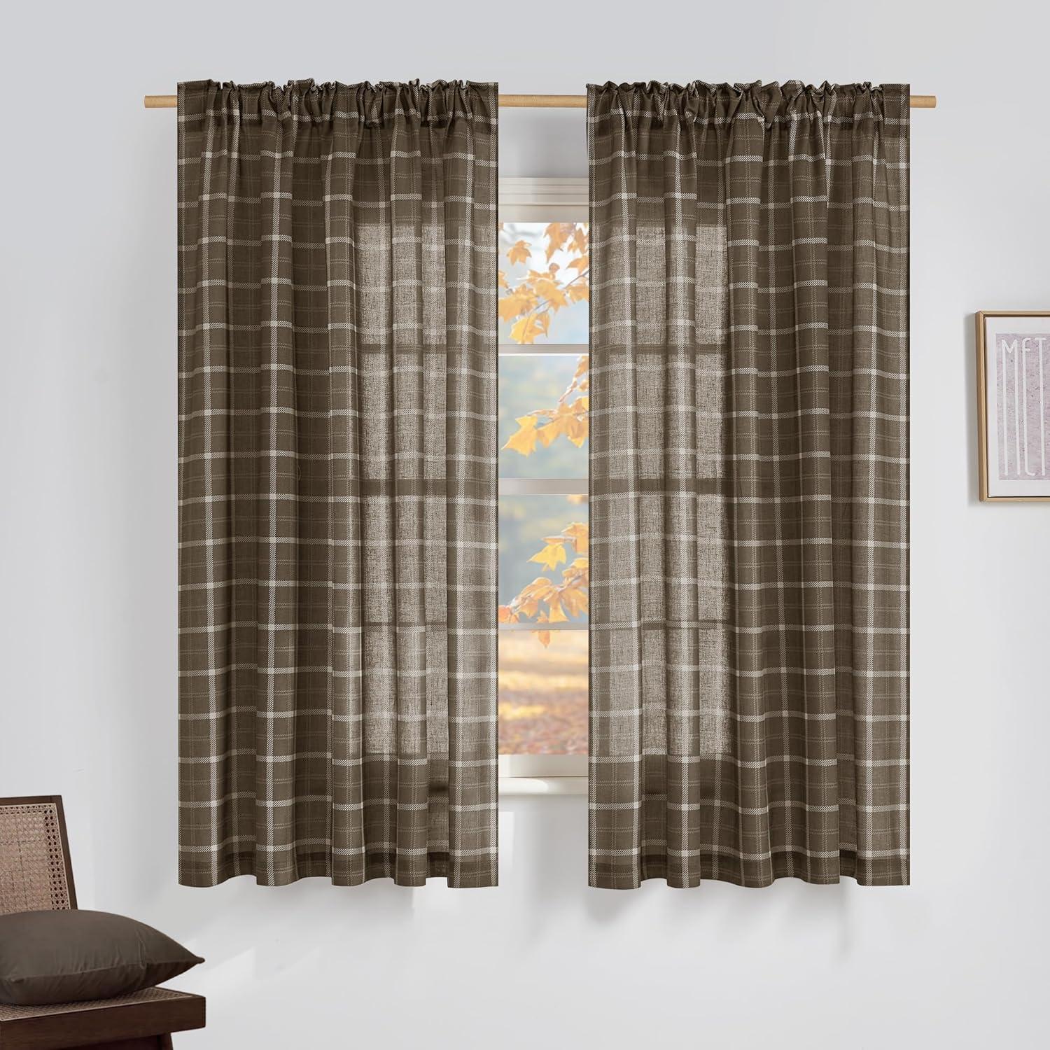 imageNICETOWN 96 Inches Long Buffalo Plaid Light Filtering Window CurtainsFarmhouse Rod Pocket Back Tab Drapes for Bedroom Livin Room Privacy Window Treatment Set 52quot W x 96quot L Christmas RedGrid Pattern  Taupe