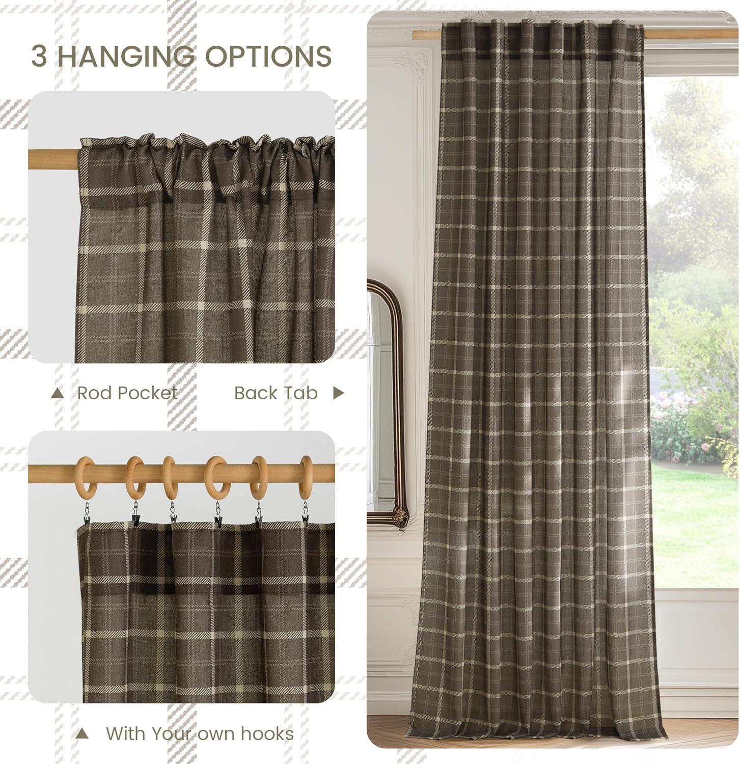 imageNICETOWN 96 Inches Long Buffalo Plaid Light Filtering Window CurtainsFarmhouse Rod Pocket Back Tab Drapes for Bedroom Livin Room Privacy Window Treatment Set 52quot W x 96quot L Christmas RedGrid Pattern  Taupe
