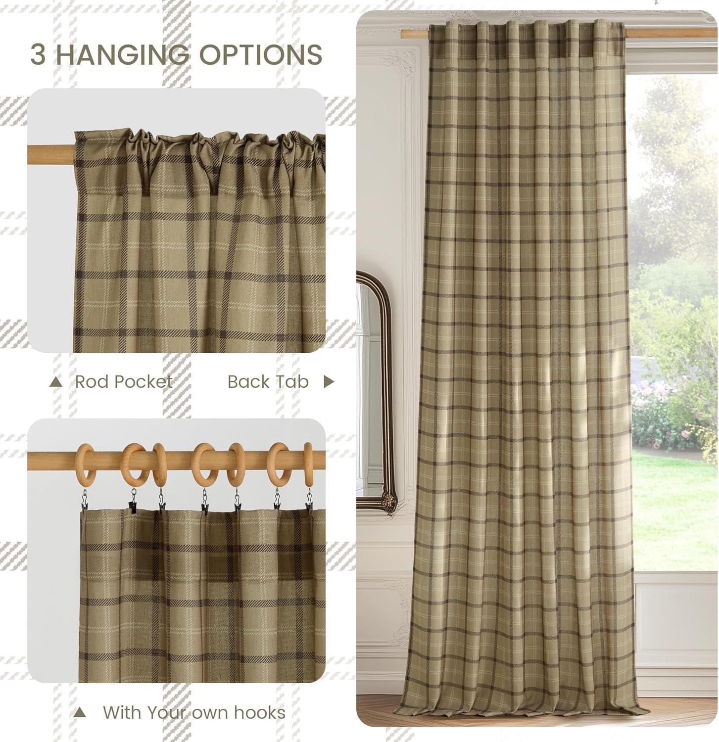 imageNICETOWN 96 Inches Long Buffalo Plaid Light Filtering Window CurtainsFarmhouse Rod Pocket Back Tab Drapes for Bedroom Livin Room Privacy Window Treatment Set 52quot W x 96quot L Christmas RedGrid Pattern  Linen