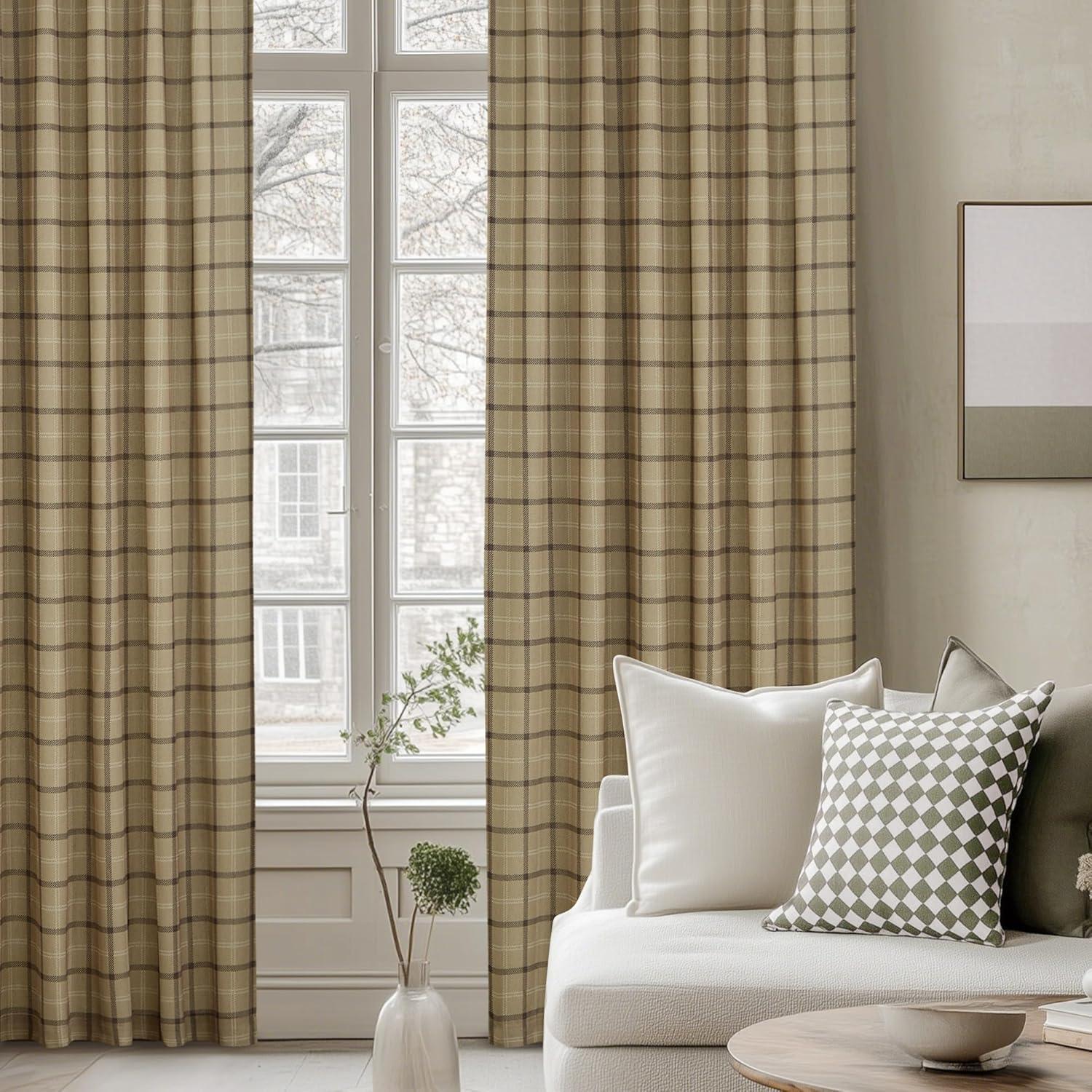 imageNICETOWN 96 Inches Long Buffalo Plaid Light Filtering Window CurtainsFarmhouse Rod Pocket Back Tab Drapes for Bedroom Livin Room Privacy Window Treatment Set 52quot W x 96quot L Christmas RedGrid Pattern  Linen