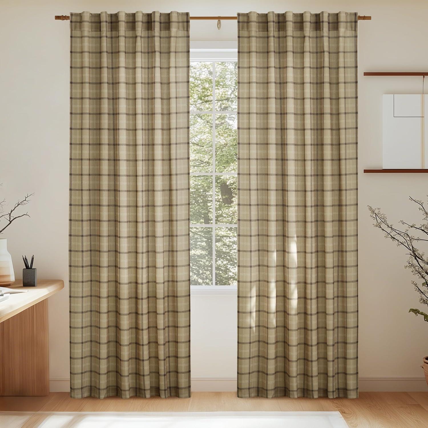 imageNICETOWN 96 Inches Long Buffalo Plaid Light Filtering Window CurtainsFarmhouse Rod Pocket Back Tab Drapes for Bedroom Livin Room Privacy Window Treatment Set 52quot W x 96quot L Christmas RedGrid Pattern  Linen