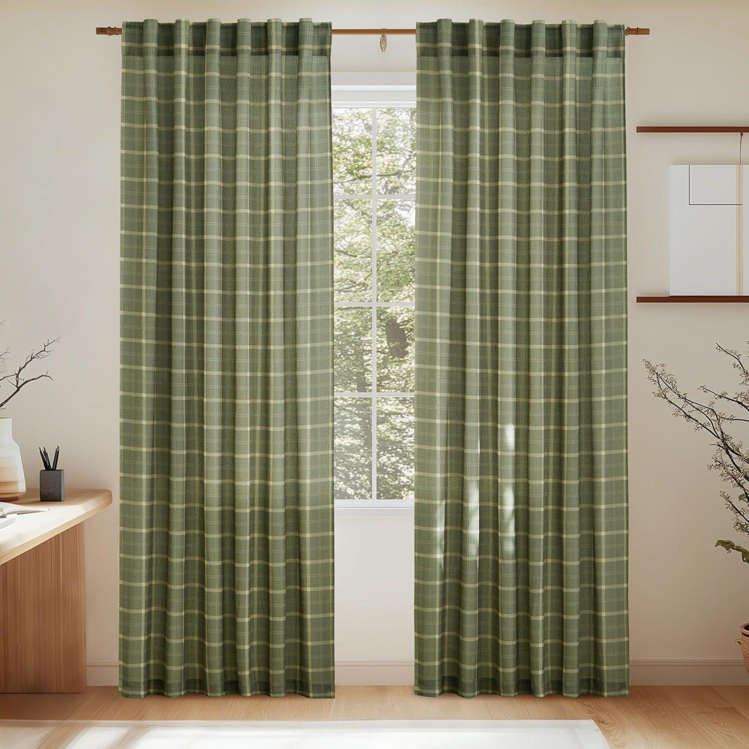 imageNICETOWN 96 Inches Long Buffalo Plaid Light Filtering Window CurtainsFarmhouse Rod Pocket Back Tab Drapes for Bedroom Livin Room Privacy Window Treatment Set 52quot W x 96quot L Christmas RedGrid Pattern  Moss Green