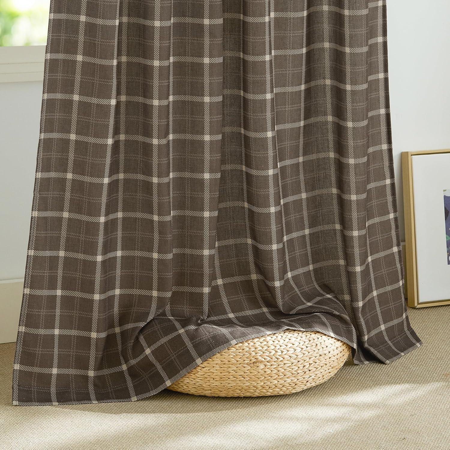 imageNICETOWN 96 Inches Long Buffalo Plaid Light Filtering Window CurtainsFarmhouse Rod Pocket Back Tab Drapes for Bedroom Livin Room Privacy Window Treatment Set 52quot W x 96quot L Christmas RedGrid Pattern  Taupe