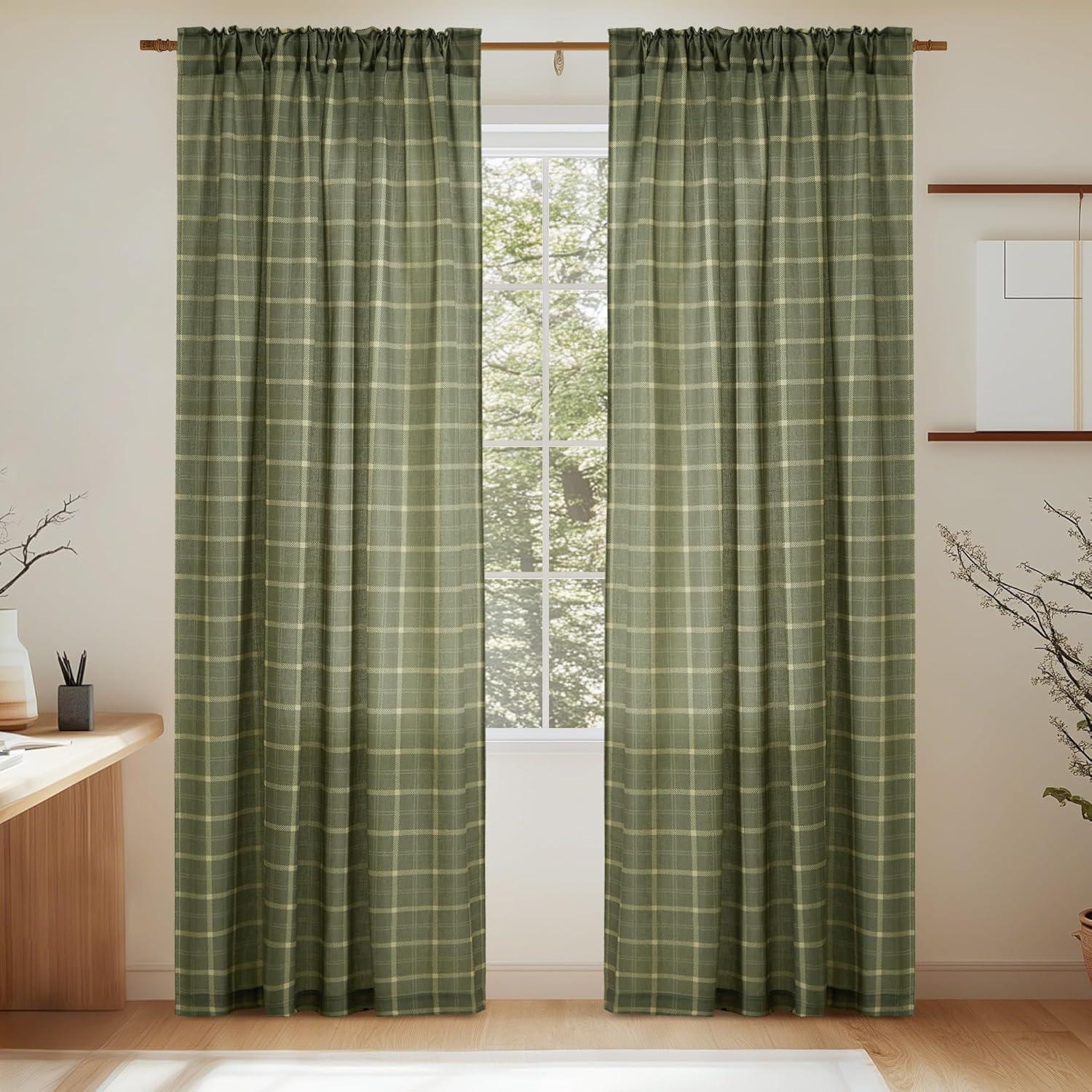 imageNICETOWN 96 Inches Long Buffalo Plaid Light Filtering Window CurtainsFarmhouse Rod Pocket Back Tab Drapes for Bedroom Livin Room Privacy Window Treatment Set 52quot W x 96quot L Christmas RedGrid Pattern  Moss Green