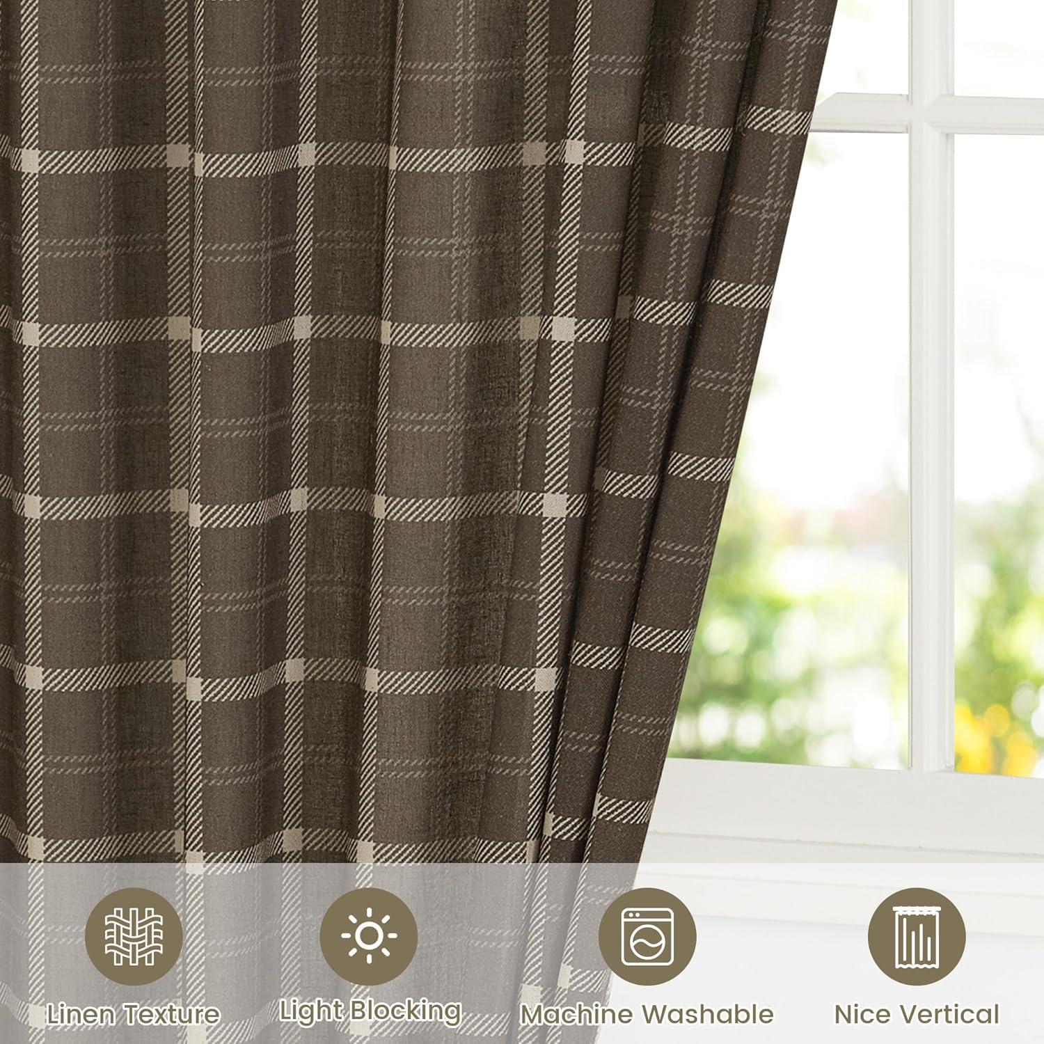 imageNICETOWN 96 Inches Long Buffalo Plaid Light Filtering Window CurtainsFarmhouse Rod Pocket Back Tab Drapes for Bedroom Livin Room Privacy Window Treatment Set 52quot W x 96quot L Christmas RedGrid Pattern  Taupe