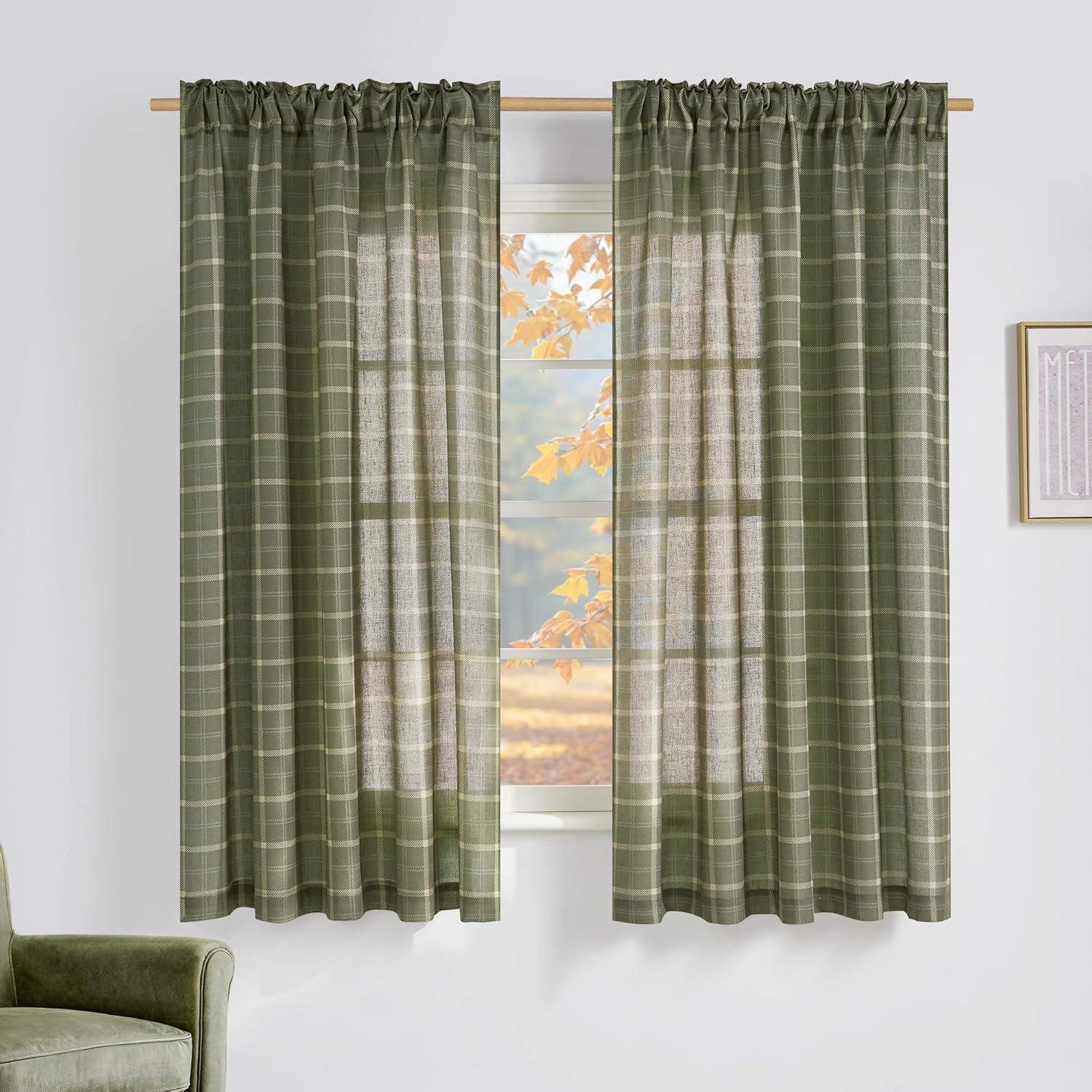 imageNICETOWN 96 Inches Long Buffalo Plaid Light Filtering Window CurtainsFarmhouse Rod Pocket Back Tab Drapes for Bedroom Livin Room Privacy Window Treatment Set 52quot W x 96quot L Christmas RedGrid Pattern  Moss Green