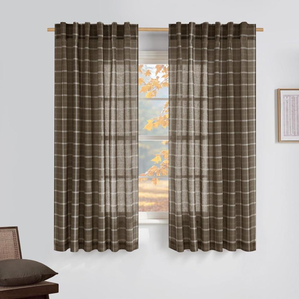 imageNICETOWN 96 Inches Long Buffalo Plaid Light Filtering Window CurtainsFarmhouse Rod Pocket Back Tab Drapes for Bedroom Livin Room Privacy Window Treatment Set 52quot W x 96quot L Christmas RedGrid Pattern  Taupe