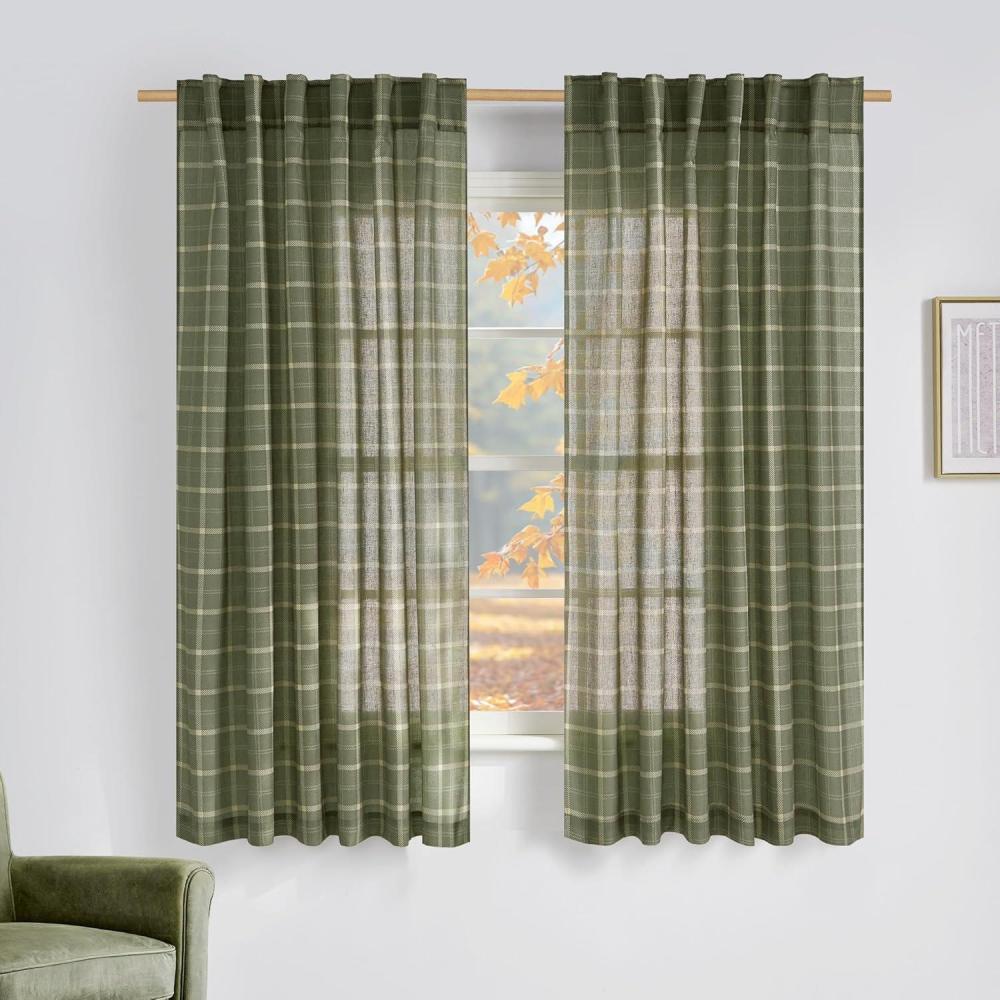 imageNICETOWN 96 Inches Long Buffalo Plaid Light Filtering Window CurtainsFarmhouse Rod Pocket Back Tab Drapes for Bedroom Livin Room Privacy Window Treatment Set 52quot W x 96quot L Christmas RedGrid Pattern  Moss Green