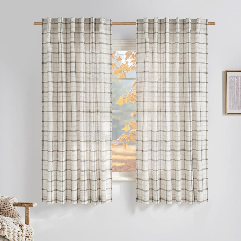 imageNICETOWN 96 Inches Long Buffalo Plaid Light Filtering Window CurtainsFarmhouse Rod Pocket Back Tab Drapes for Bedroom Livin Room Privacy Window Treatment Set 52quot W x 96quot L Christmas RedGrid Pattern  White