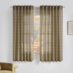 imageNICETOWN 96 Inches Long Buffalo Plaid Light Filtering Window CurtainsFarmhouse Rod Pocket Back Tab Drapes for Bedroom Livin Room Privacy Window Treatment Set 52quot W x 96quot L Christmas RedDiagonal Check  Linen