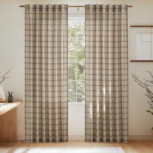 imageNICETOWN 96 Inches Long Buffalo Plaid Light Filtering Window CurtainsFarmhouse Rod Pocket Back Tab Drapes for Bedroom Livin Room Privacy Window Treatment Set 52quot W x 96quot L Christmas RedDiagonal Check  Light Greige