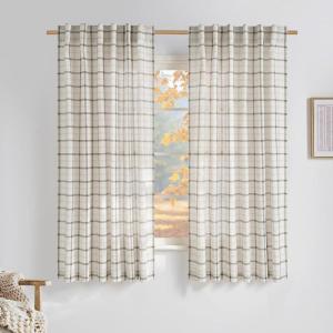 imageNICETOWN 96 Inches Long Buffalo Plaid Light Filtering Window CurtainsFarmhouse Rod Pocket Back Tab Drapes for Bedroom Livin Room Privacy Window Treatment Set 52quot W x 96quot L Christmas RedGrid Pattern  White