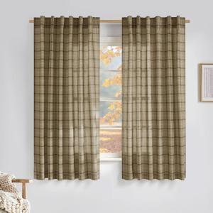 imageNICETOWN 96 Inches Long Buffalo Plaid Light Filtering Window CurtainsFarmhouse Rod Pocket Back Tab Drapes for Bedroom Livin Room Privacy Window Treatment Set 52quot W x 96quot L Christmas RedGrid Pattern  Linen