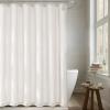 imageNICETOWN White Linen Blend 84 Inch Shower Curtain with 12 Rustproof Metal Hooks Light Filtering Waterproof Privacy Modern Fabric Decor for Bathroom Washable 72x84 Inch 1 PanelWhite
