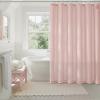 imageNICETOWN White Linen Blend 84 Inch Shower Curtain with 12 Rustproof Metal Hooks Light Filtering Waterproof Privacy Modern Fabric Decor for Bathroom Washable 72x84 Inch 1 PanelPink