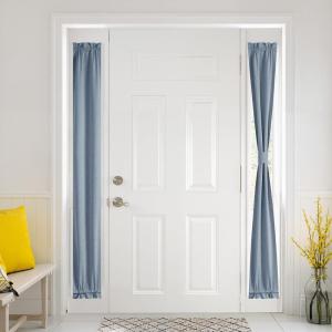 imageNICETOWN 100 Blackout Linen Sidelight Curtains for French Front Door Privacy Door Window Curtains Thermal Insulate Covering for Patio Glass 12 inch x 72 inches Long Sand 1 PanelStone Blue