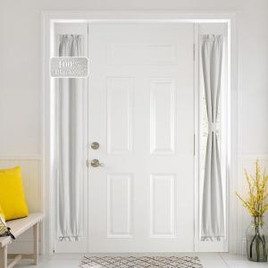 imageNICETOWN 100 Blackout Linen Sidelight Curtains for French Front Door Privacy Door Window Curtains Thermal Insulate Covering for Patio Glass 12 inch x 72 inches Long Sand 1 PanelGreyish White