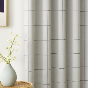 imageNICETOWN 100 Blackout Plaid Curtains 90 inches Long for Bedroom Rod Pocket ampamp Back Tab Brighton Windowpane Pattern Window Treatments for Living Room Taupe W52 x L90 2 PanelsBlack