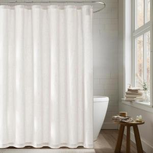 imageNICETOWN White Linen Blend 84 Inch Shower Curtain with 12 Rustproof Metal Hooks Light Filtering Waterproof Privacy Modern Fabric Decor for Bathroom Washable 72x84 Inch 1 PanelWhite