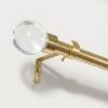 imageNICETOWN Adjustable Faux Wood Grain Metal Curtain Rod Extendable Drapery Rod for Living Room Bedroom WoodLike Finish with Elegant Gold Metal Cylinder Finials 4884 InchesGlass  Gold