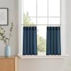 imageNIETOWN Linen Kitchen Curtains 24 inches Long for Small Windows Farmhouse 2 Panels Rod Pocket Back Tab Light Filtering Sheer Curtain Tiers for Cafe Office 34 x 24 inch 1 Pair Natural BeigeNavy Blue