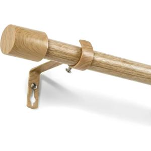 imageNICETOWN Adjustable Faux Wood Grain Metal Curtain Rod Extendable Drapery Rod for Living Room Bedroom WoodLike Finish with Elegant Gold Metal Cylinder Finials 4884 InchesWood Grain  Gold