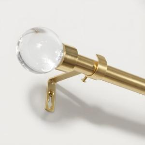 imageNICETOWN Adjustable Faux Wood Grain Metal Curtain Rod Extendable Drapery Rod for Living Room Bedroom WoodLike Finish with Elegant Gold Metal Cylinder Finials 4884 InchesGlass  Gold