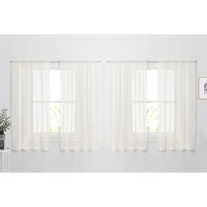 image:imageNICETOWN 4 Pieces Sheer White Curtains 84  Window Treatment Rod Pocket Tulle Voile DrapePanel Sets for Patio Door 4 Panels W60 x L84Beige