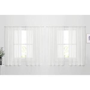 image:imageNICETOWN 4 Pieces Sheer White Curtains 84  Window Treatment Rod Pocket Tulle Voile DrapePanel Sets for Patio Door 4 Panels W60 x L84Ivory