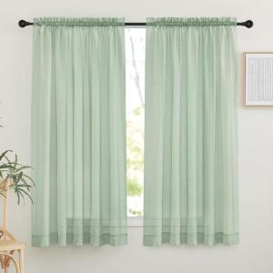 image:imageNICETOWN 4 Pieces Sheer White Curtains 84  Window Treatment Rod Pocket Tulle Voile DrapePanel Sets for Patio Door 4 Panels W60 x L84Sage Green